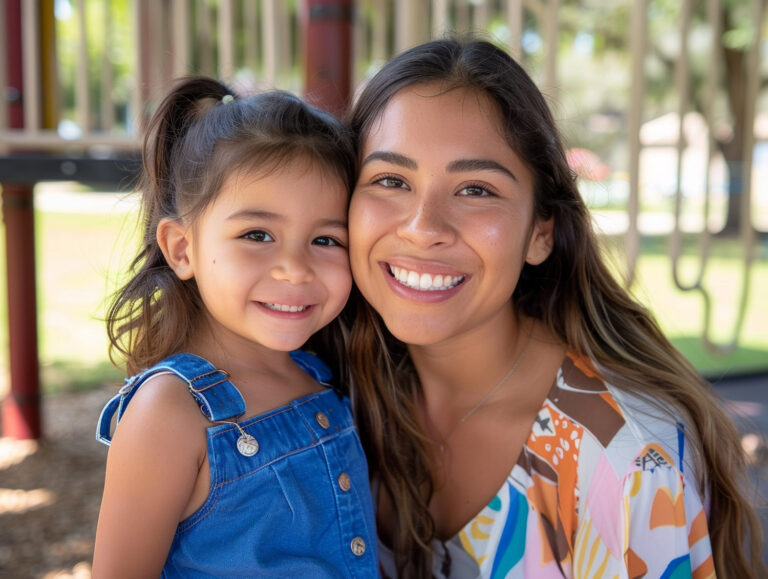 Mother and daughter at a park